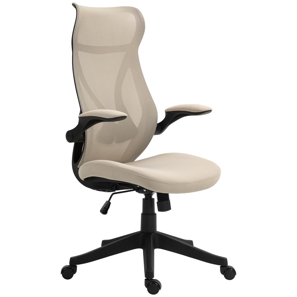 Office Chair with Flip-Up Armrests, Adjustable Height and Tiltable Backrest, Beige