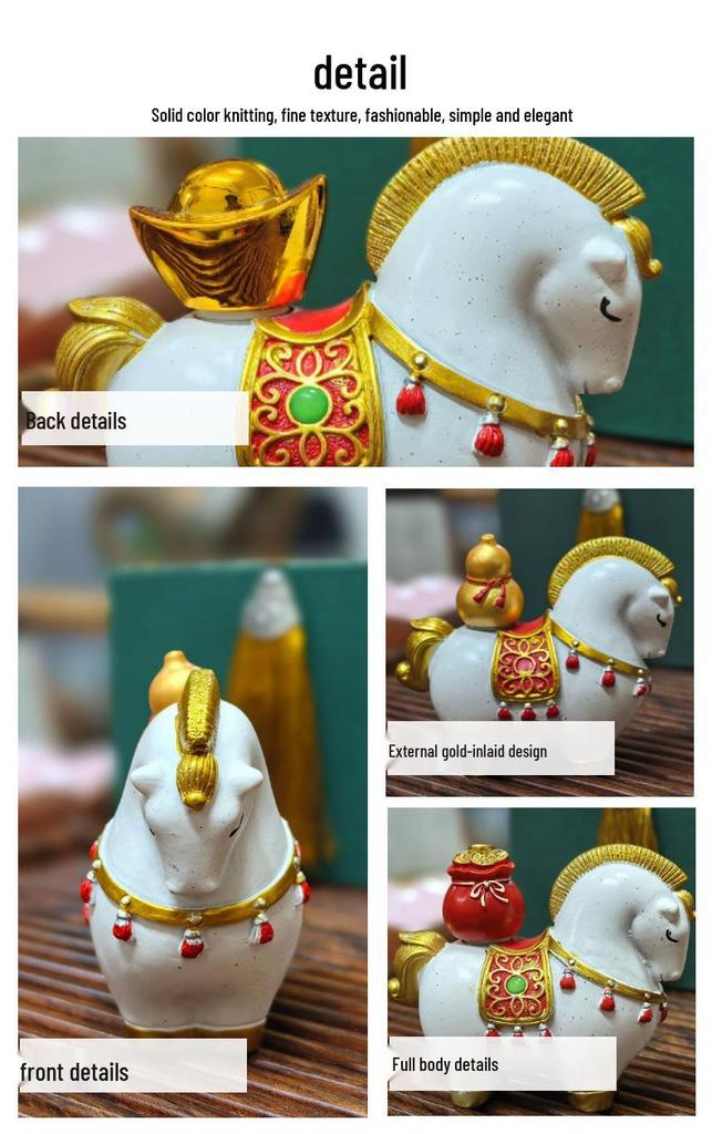 Chinese New Year Wealth & Fortune Gift Set: Year of the Horse Gold Painting with White Horse Decor