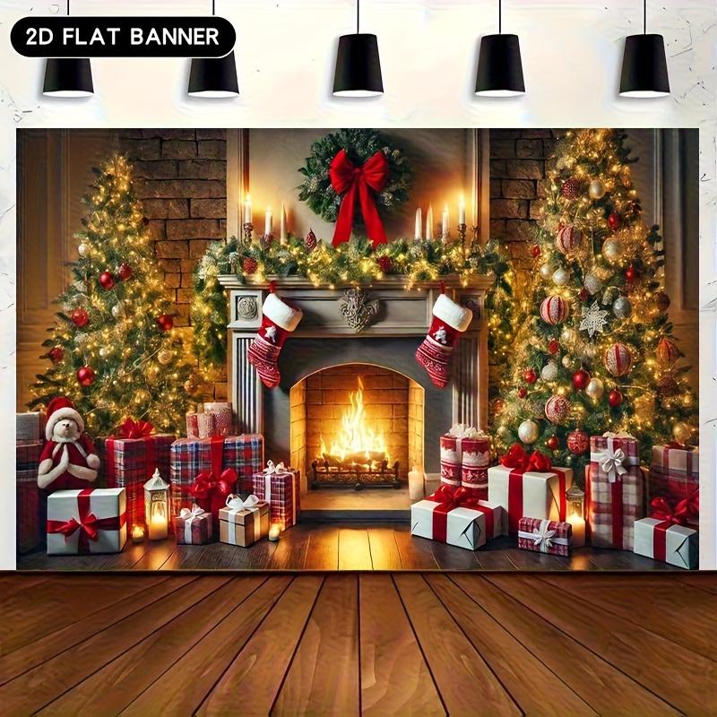 Crăciun Șemineu Vintage Și Brad Decorat Decorațiune Fundal Iarnă Decorațiuni Fundal Pentru Studio Foto Cabina Foto Petrecere de Crăciun