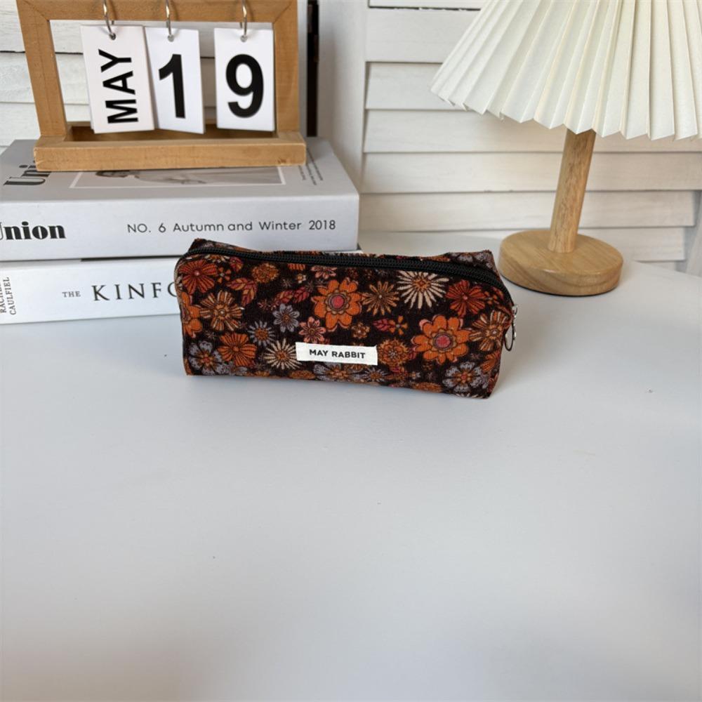 Floral Print Stationery Bag Corduroy Pencil Case Gifts Cosmetics Storage Bags  Student
