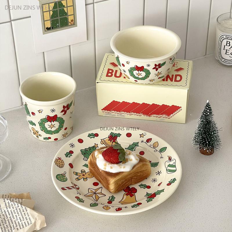 Cute Ceramic Plates Christmas Party Desserts Cake Plates Children's Breakfast Milk Cups Household Kitchen Ceramic Noodle Bowls