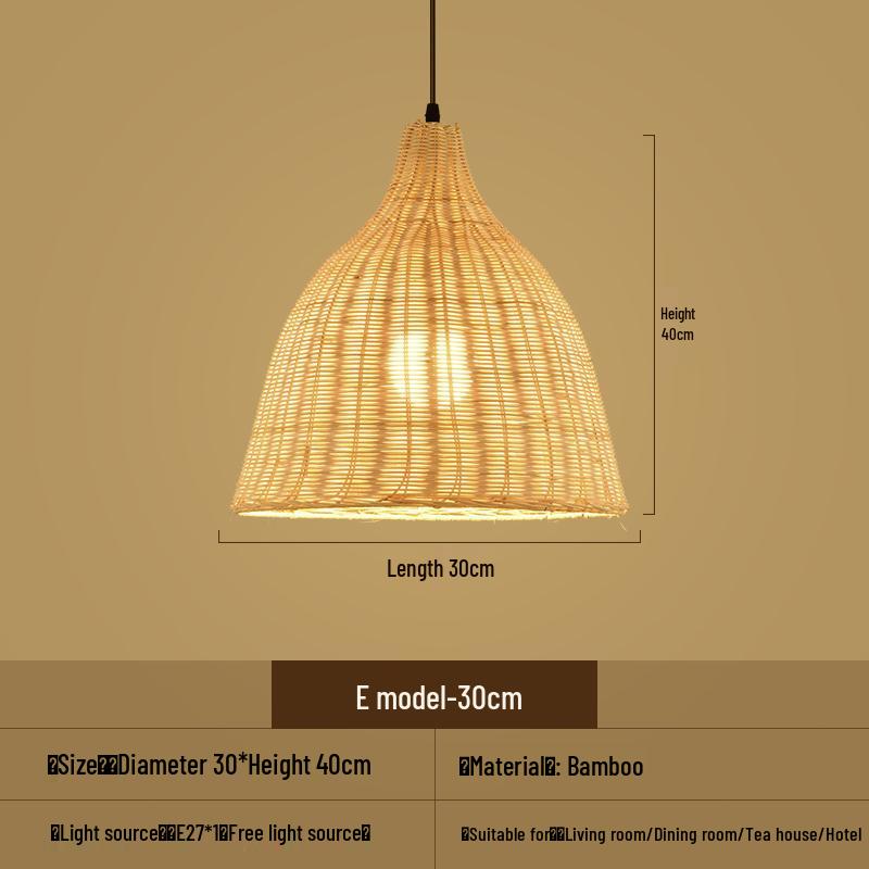 Bamboo Woven Pendant Light - Japanese Lantern for Dining, Restaurant, or Tea Room. Rattan Straw Hat Lampshade with New Chinese Art Design.