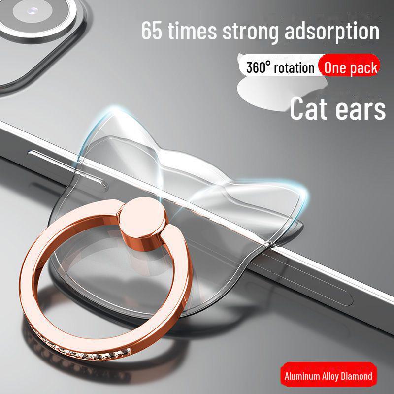 Soporte para Anillo de Teléfono Transparente con Incrustaciones de Diamantes Giratorio 360° con Adhesivo Fuerte