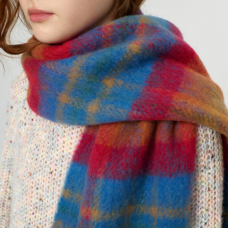 RAVEROUS Soft Brushed Check Muffler_Blue