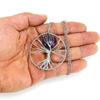 Hand-Wrapped Natural Crystal Agate Disc Tree Of Life Pendant Necklace N116