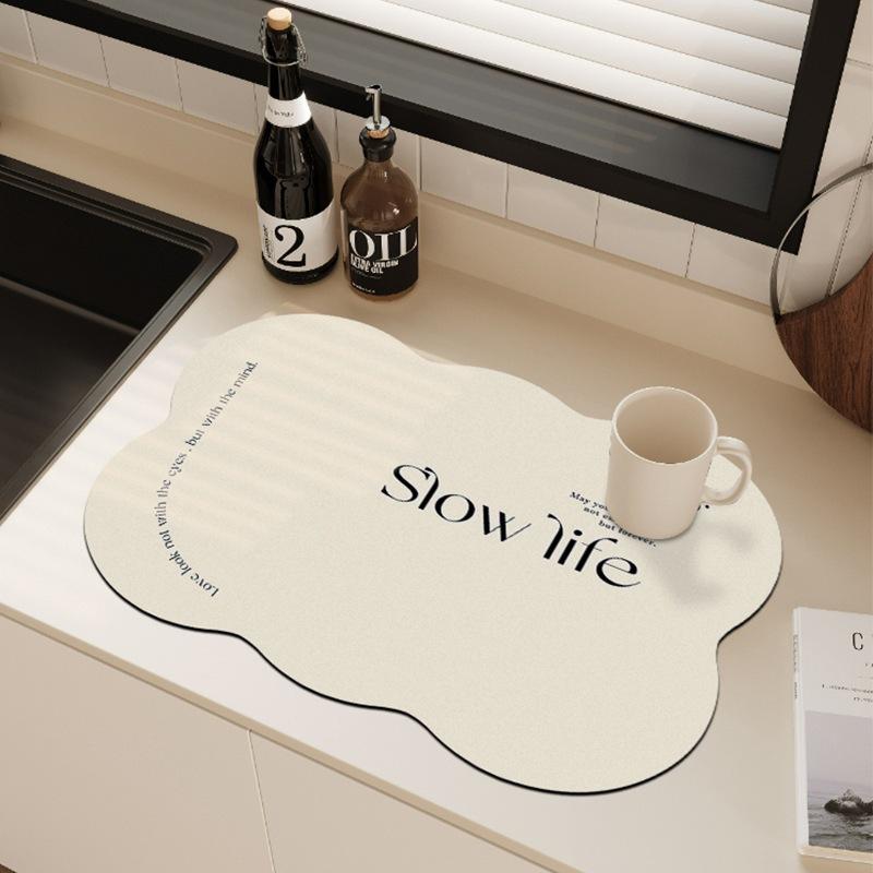 Minimalist Kitchen Countertop Drain Mat Bowl Plate Cutlery Mildew Resistant Dish Mat Bar Water Cup Coffee Machine Absorbent Cup Mat