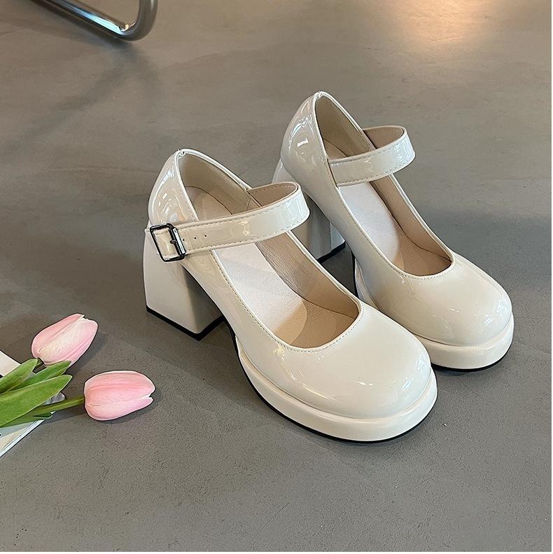 

мода элегантный толстый каблук с винтажными одинарными туфлями для женщин 2025 весна/лето новый неглубокий носок с Мэри Джейн женские высокие каблуки 35