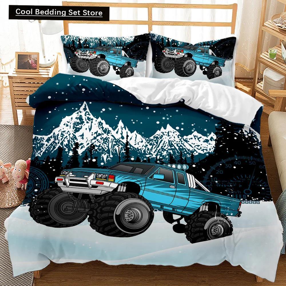 Engineering Vehicle Duvet Cover Set Engineering Vehicle Pickup Truck Off Road Vehicle Polyester Bedding Set Double Queen King
