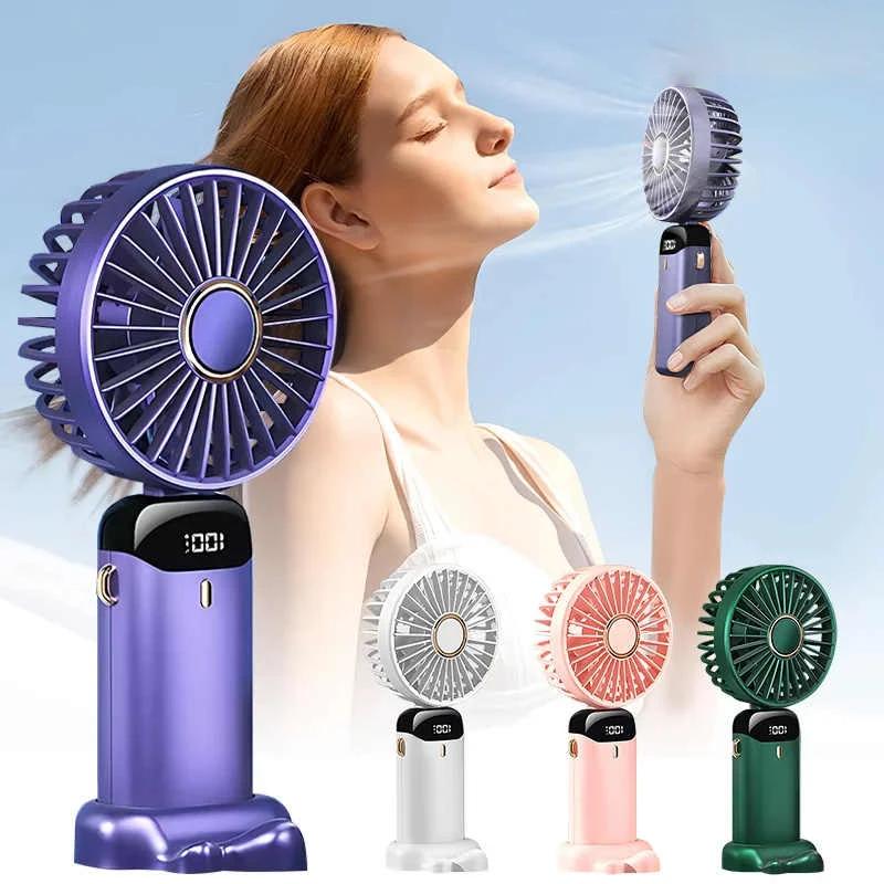 Handheld Mini Fan Wireless USB Rechargeable Portable Digital Display Phone Holder Fan 5 Speed Foldable Neck Hanging Fans