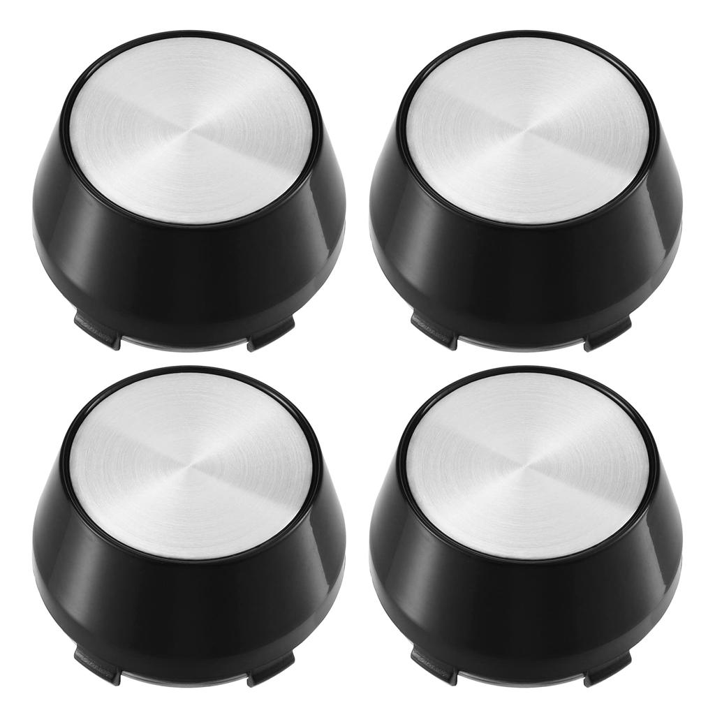 ACROPIX Wheel Rim Hub Center Caps 60mm 5 Clips with Silver Tone Stickers, Black, 4pcs