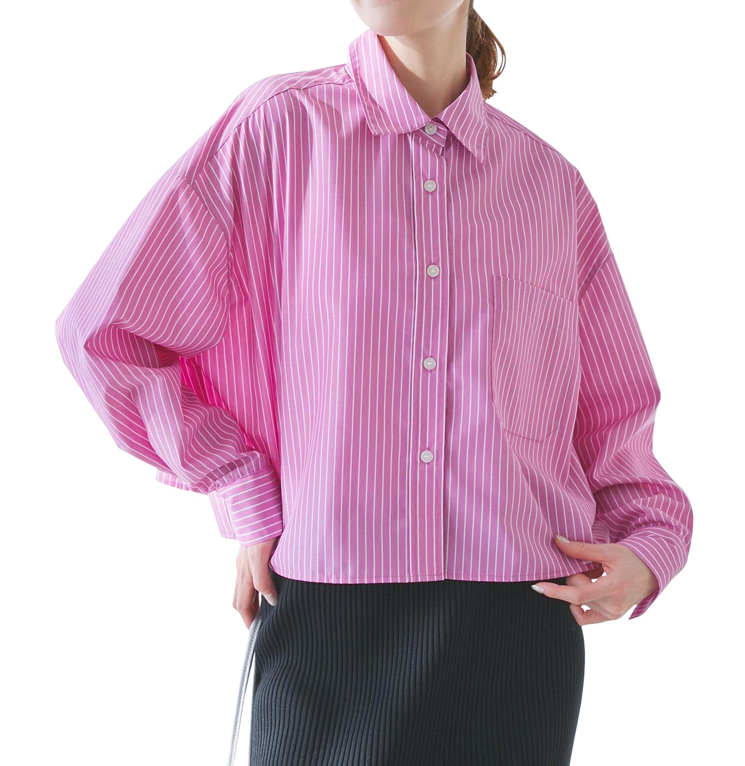 

ROPE PICNIC Pollen Cropped Rose Pink Women s Guard/Wrinkle-Resistant Shirt, (64)