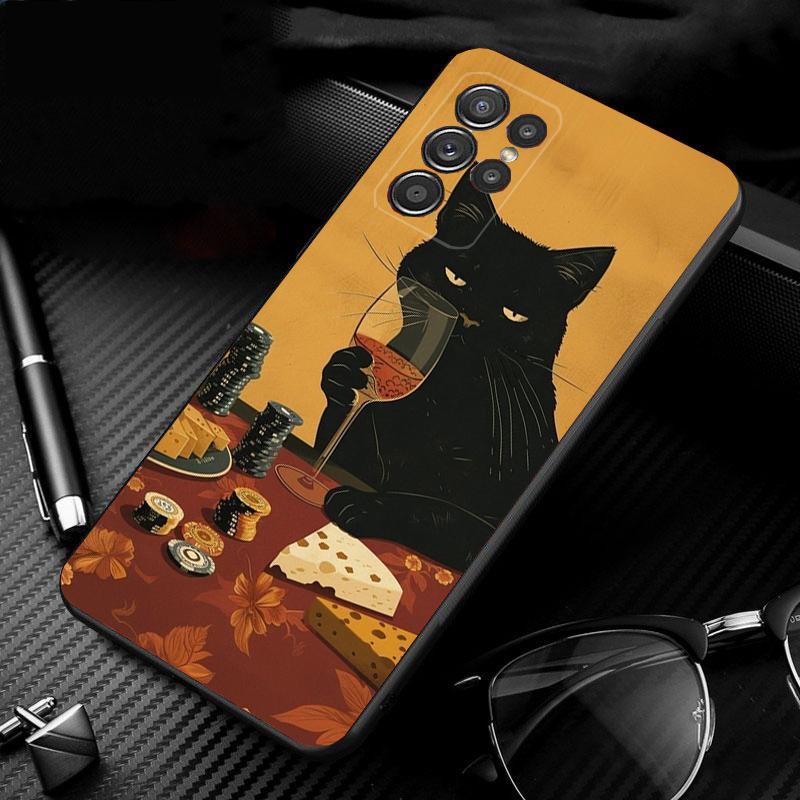 

Phone Case For Samsung Galaxy S25 S24 S23 S22 S21 Ultra S24 S23 S22 S21 S25 Plus S24 S20 FE Drinking Wine Cat S23Ultra