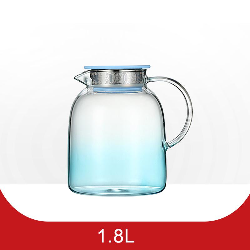 Creative color filter juice pot large volume gradient blue glass teapot household explosion-proof cool teapot cup holder set
