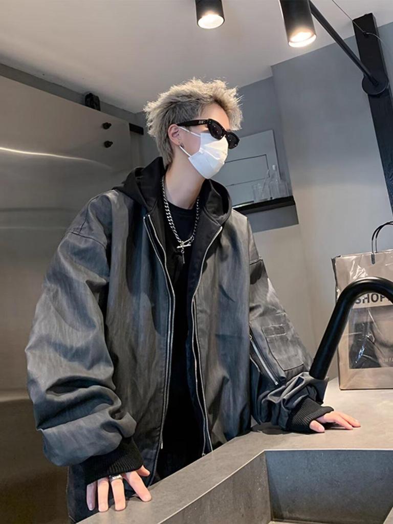 Trendy Men's Faux Two-Piece Hip-Hop Jacket - Hooded, Rebellious, and Stylish for Spring and Autumn