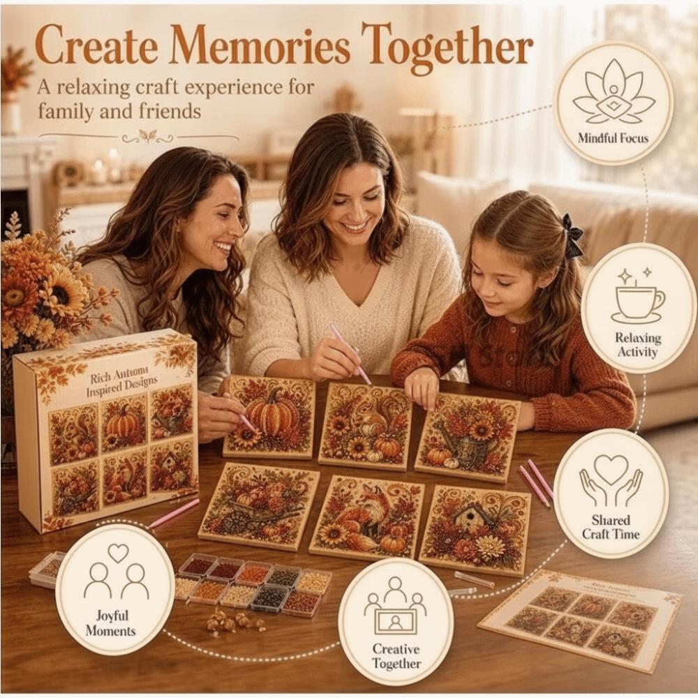 Sparkling Painting Art Kit Autumn Theme Beaded Canvas Art For Kids 4-6