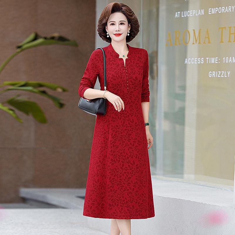 Mámino středně dlouhé plus size šaty s fleecovou podšívkou na jaro a podzim - Zeštíhlující střih pro dámy středního věku a starší