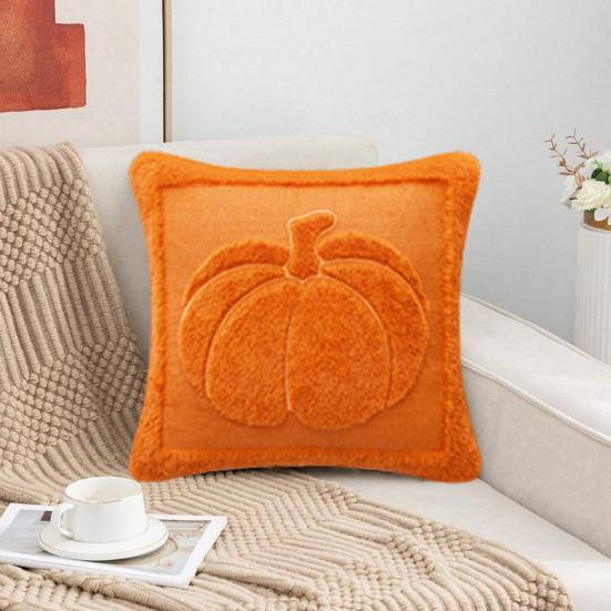 Fall Throw Pillow Cover 18"x18" Plush Pumpkin Pillow Cover Fluffy Maple Leaf Decorative Cushion Cover for Sofa Bedroom Car