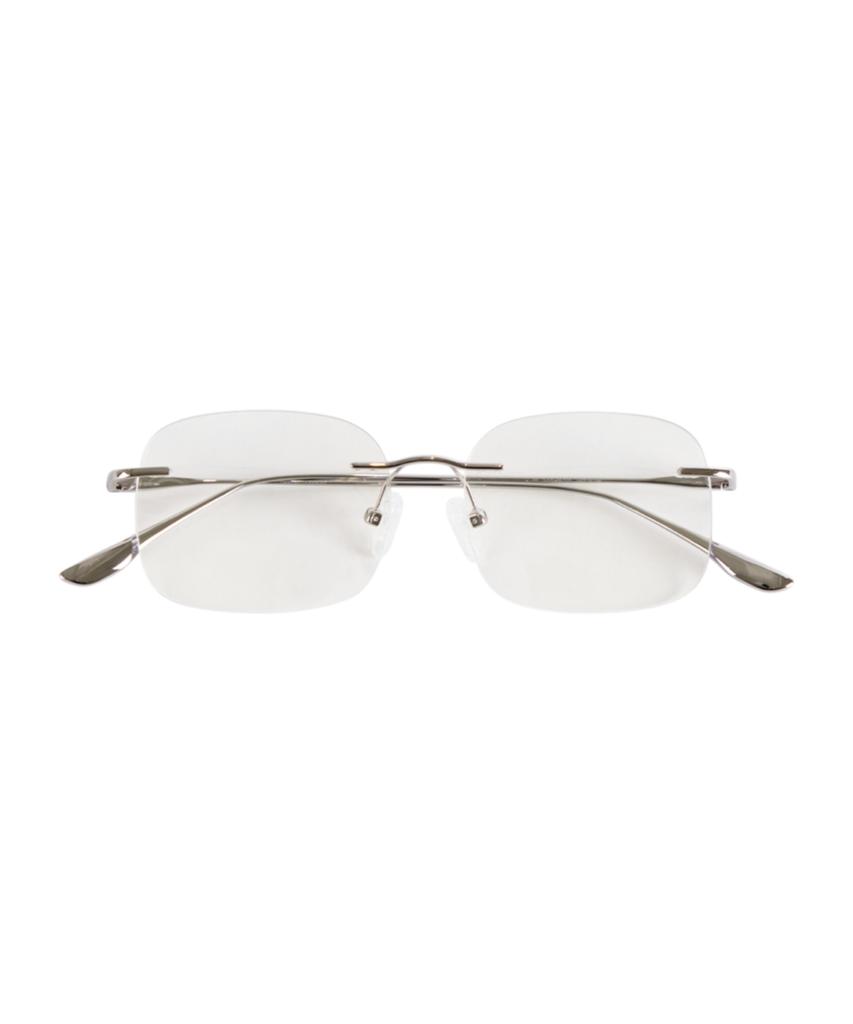 Hangeul [Blue Light Blocking] Oversized Silver Titanium Square Rimless