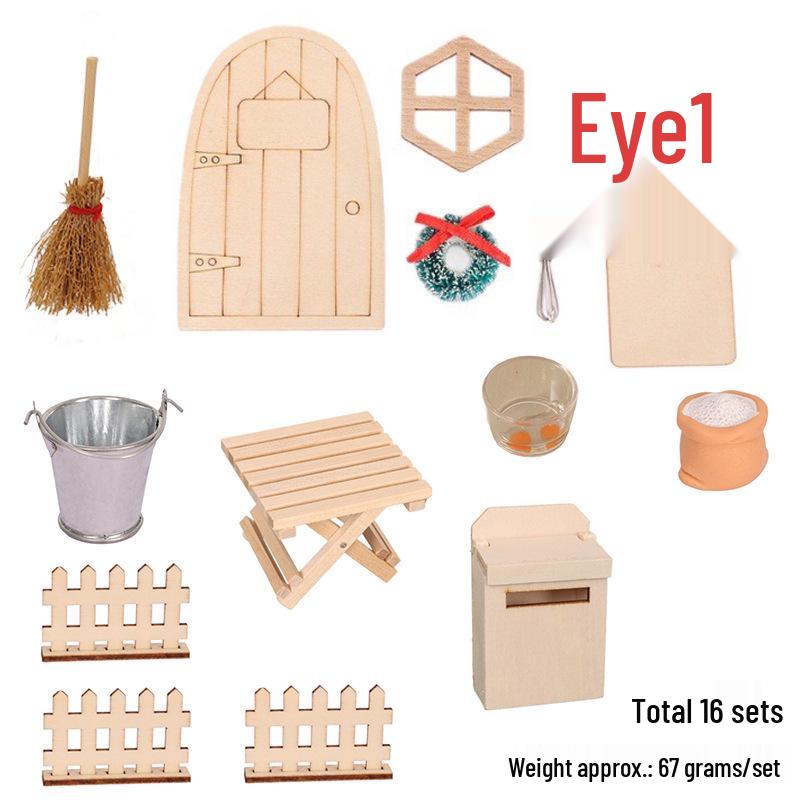 Wooden Elf Door & Miniature Food Christmas Scene DIY Ornaments