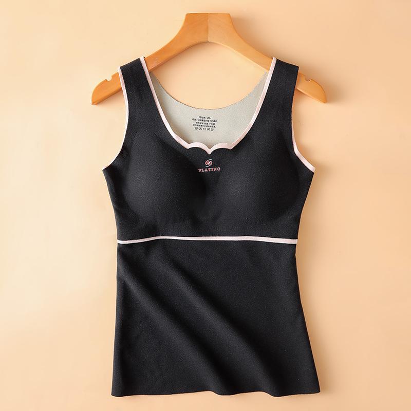 Autumn Winter De Velvet Thermal Vest Women Padded Shaping Thermal Underwear Sleeveless Vest with Chest Pads