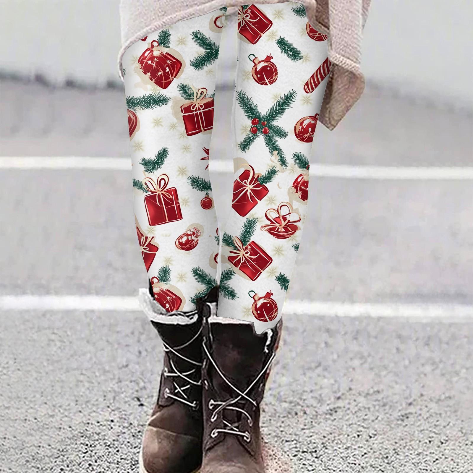 

Женские повседневные облегающие эластичные брюки для йоги с принтом рождественской елки и снежинок, укороченные брюки M белый