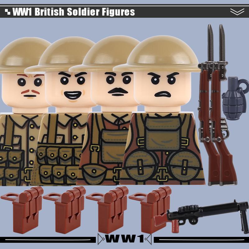 WW1 Military Series Vehicles Building Blocks Artillery Howitzer Soldier Figures Accessories British Italian Field Gun Bricks Toy