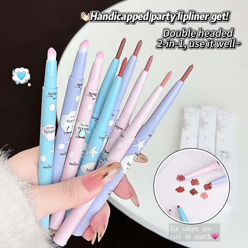 Cappuvini Double-Head Matte Lipstick Waterproof Velvet Nude Lip Liner Pencil Red Brown Pigment Lips Makeup Long Lasting Lip Tint