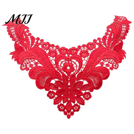 White Lace Collar for Sewing Floral Insert, Embroidery V-neck Neckline Applique, Elegant Fashion Enhancement Hollow Petal Design, Polyester Decorative