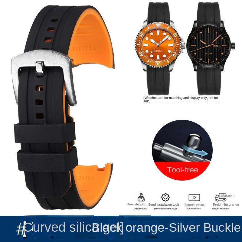 20mm 22mm Waterproof Silicone Watch Strap for Casio Tissot Seiko No.5 Green Water Ghost Citizen Arc Mouth Curved End Watch Chain