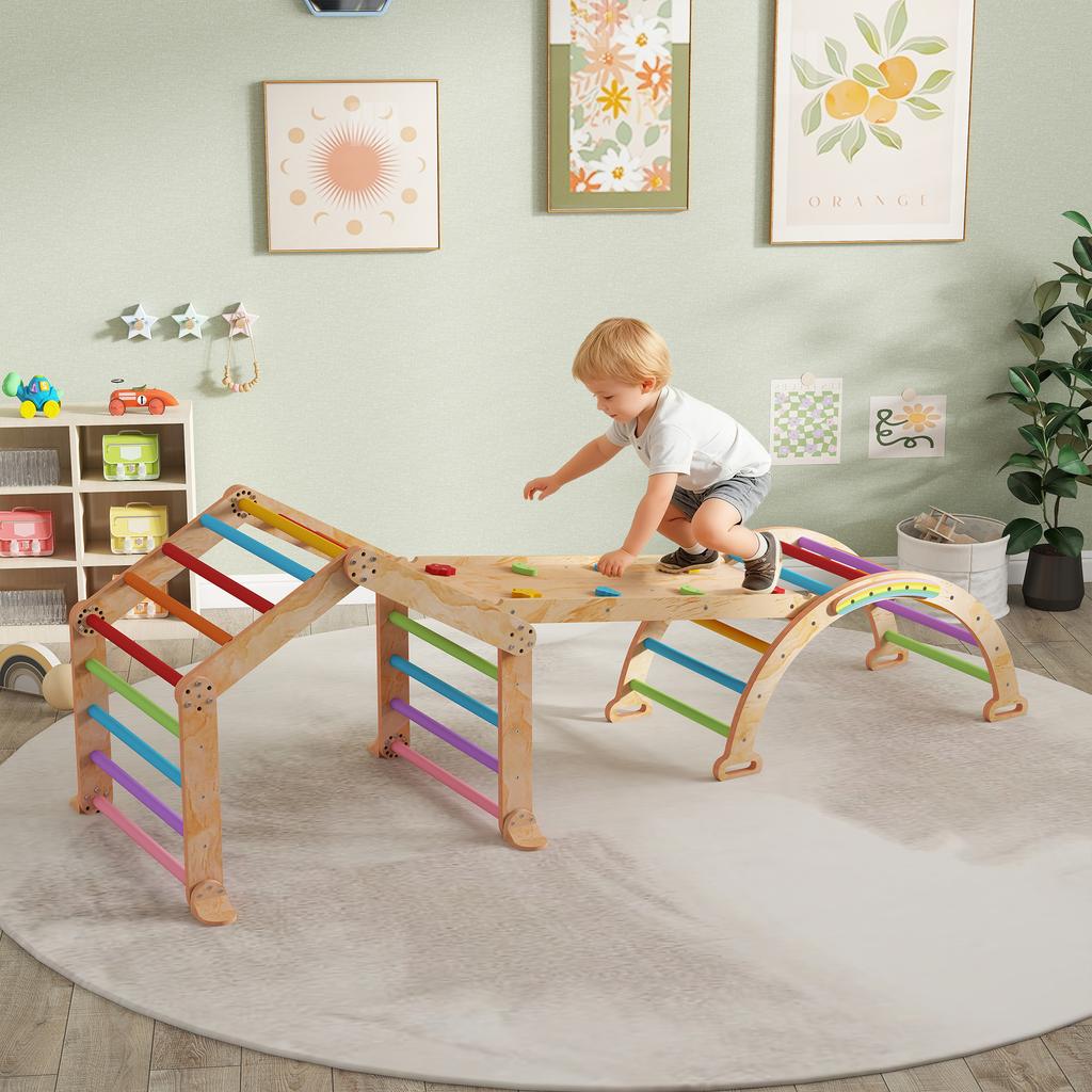 9-in-1 Indoor Climbing Frame, Ramp, Slide, Ladder, Writing Board, for Toddlers, Wood