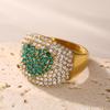 Stainless Steel Gold Plated Chunky Ring Women's Heart Shaped Colorful Zircon Luxury Couple Matching Finger Ring Summer Zircon