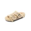 Lamb wool high-end sense~ Grape mother, the same style, one-word buckle lamb wool piled thick-soled fluffy slippers, wearing women's shoes outside