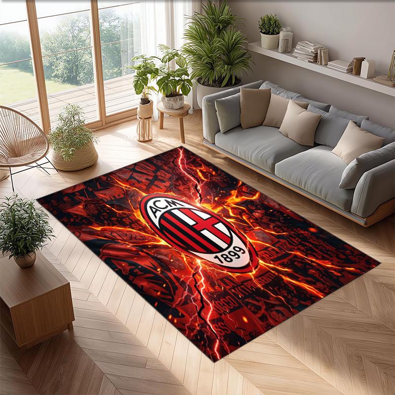 Tappeto in Flanella Stampato AC Milan Antiscivolo Morbido Poliestere Tappeto per Pavimento Tappetino Decorativo da Interno per Camera da Letto Soggiorno Divano Sala Giochi Decorazione Casa