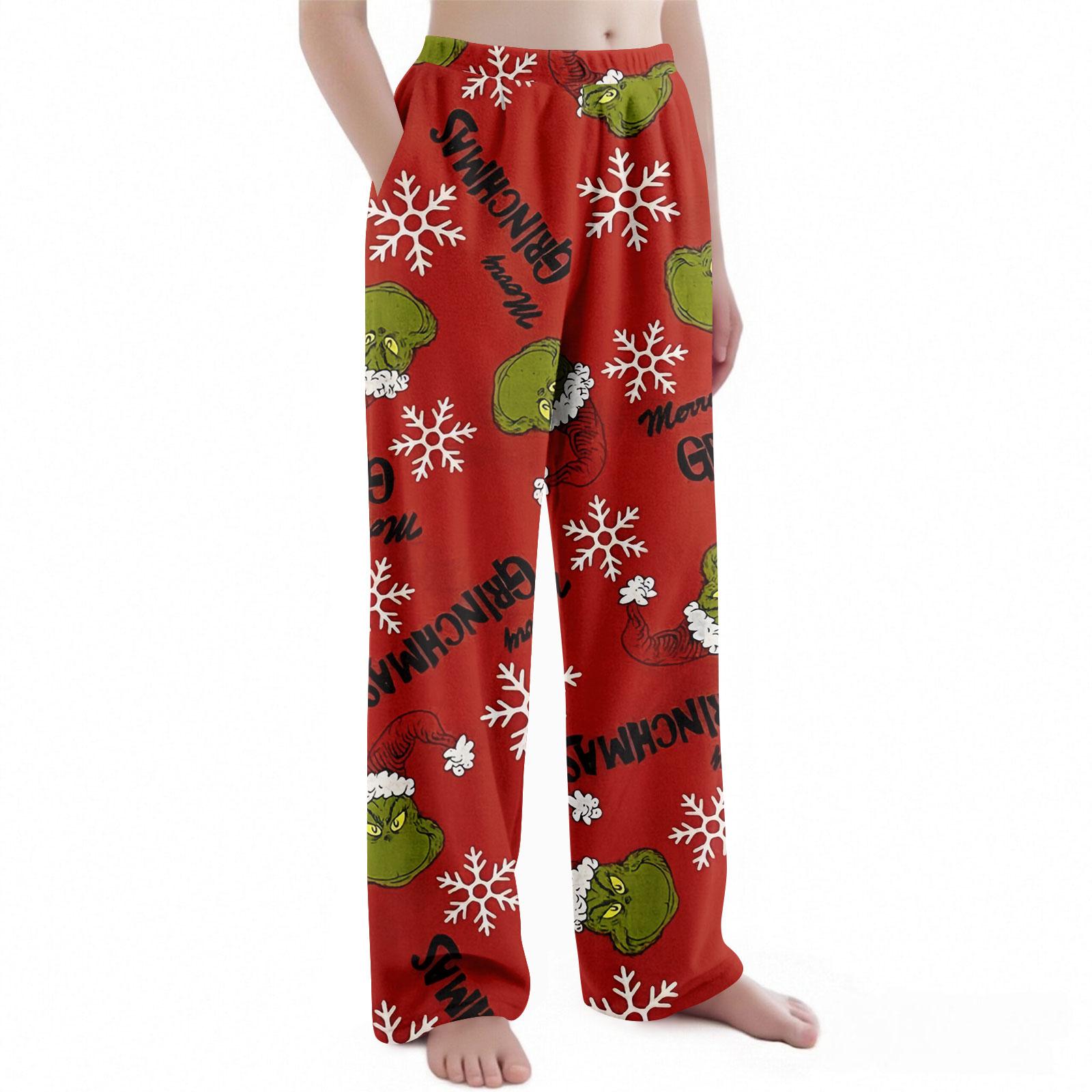 

Дитячі штани з різдвяним принтом, плюшеві повсякденні штани 120 червоний