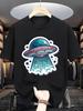 Space Print Unisex Short Sleeve Tshirt Colorful Flying Saucer UFO Star Cartoon O Neck Tee Sci Fi Theme Male Street Fashion Tops