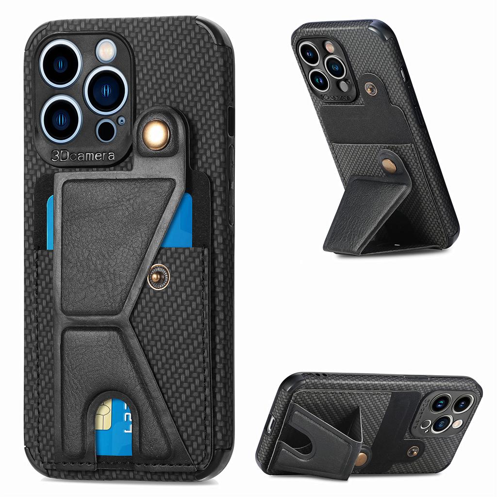Magnetic Card Holder Wallet Stand Case for IPhone 16 Pro Max 16e 13 11 12 14 15 Plus XR X XS Bag Cover Carbon Fiber Pocket Cover