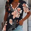 Women Floral Print T Shirt V Neck Short Sleeve Loose Casual Summer Daily Tops