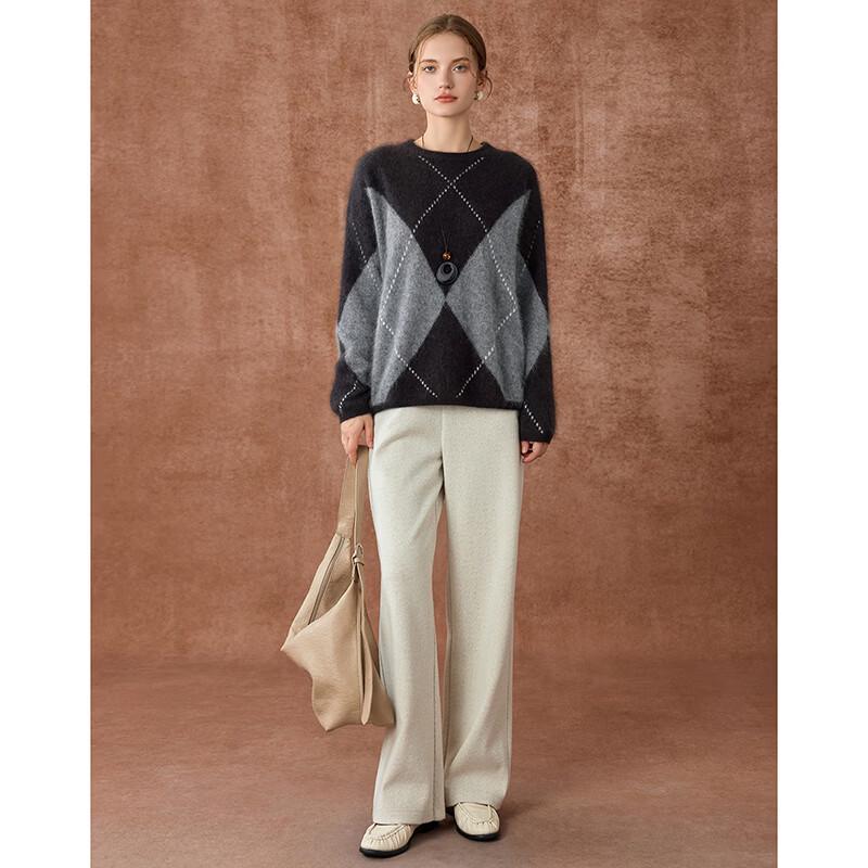 Women's French Retro Cashmere Blend Diamond Sweater
