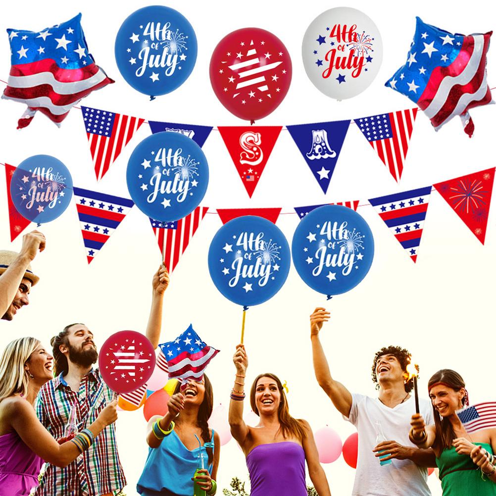 22 Pcs Patriotic Red Blue White Party Decoration Set Patriotic Banner Flags Balloons for 4th of July