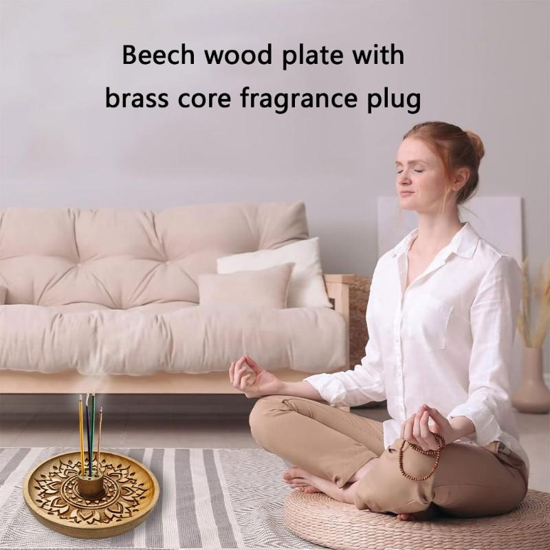 Elegant Incenses Stick Holder and Wooden Ashes Tray Brass Incenses Burners Set for Meditations Room Desktop Decoration