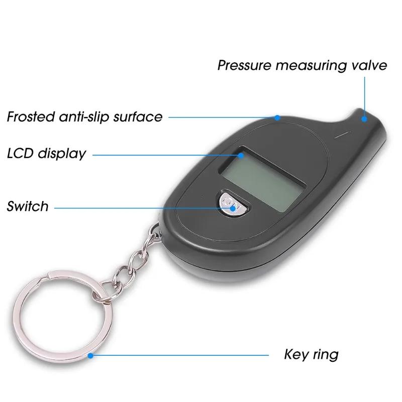 Car Tire Pressure Gauge Auto Mini Keychain LCD Digital Display Tire Air Pressure Tester Meter Car Motorcycle Tire Safety Alarm