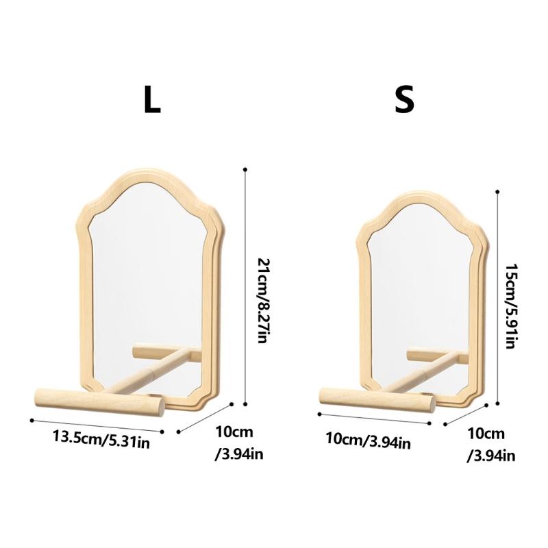 Parrots Mirror Perch Natural Wood Stand For Bird Cage With Safe Acrylic Mirror For Pet Bird Entertainment Play Resting