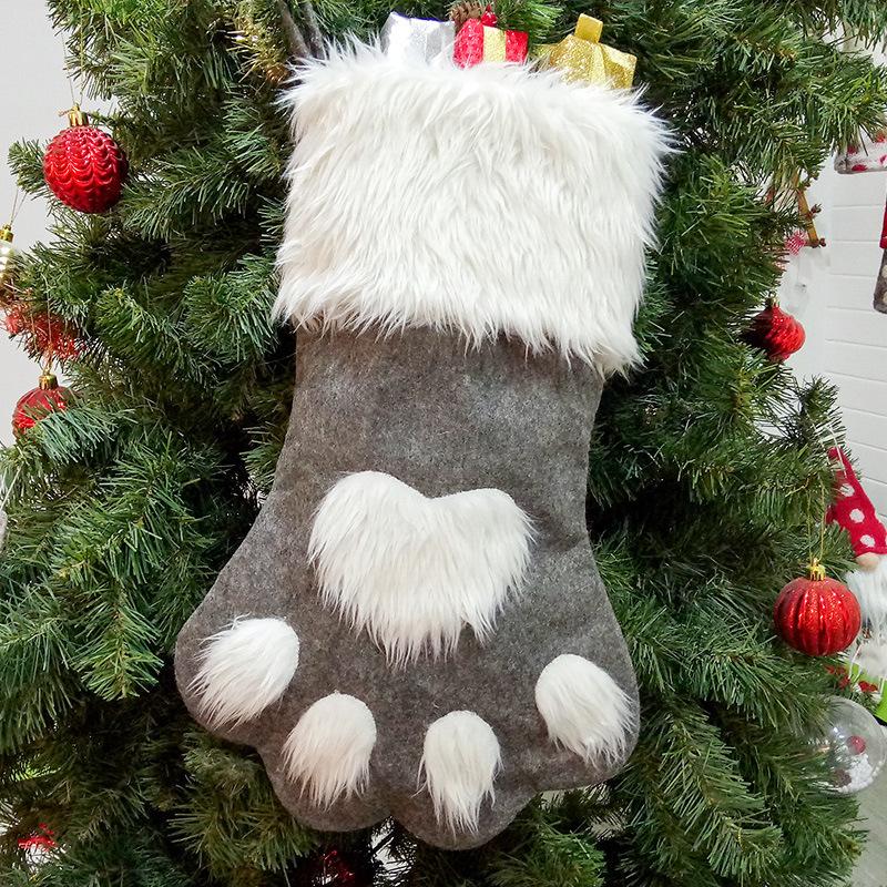

Christmas Dog Paw Socks Gift Bag - Red & Gray Long-Haired Design