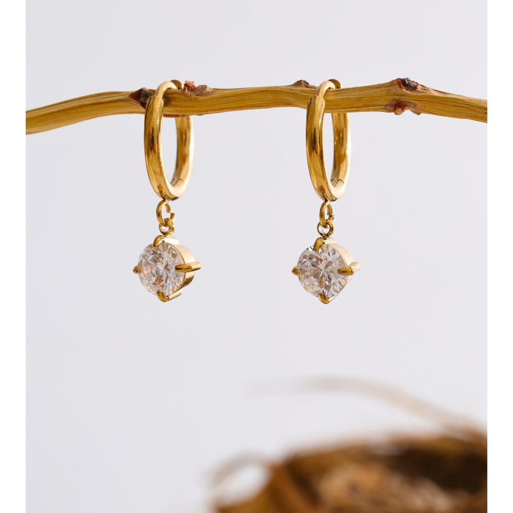 Yhpup Stainless Steel Zirconia Round Drop Daily Earrings Versatile Chic Trendy Women Shiny Jewelry Waterproof