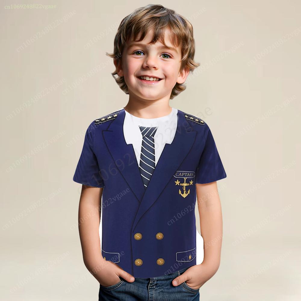 

Летняя футболка с изображением капитана, детская футболка с изображением капитана для мальчиков, мужская футболка с коротким рукавом, забавная футболка, одежда для девочек, костюм для косплея, униформа для вечеринки 140CM