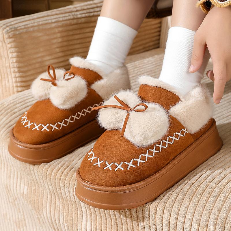 Women's Plus Size Snow Boots Short Tube Sponge Cake Thick Heel Bow Cotton Boot Waterproof Shoes 36-41