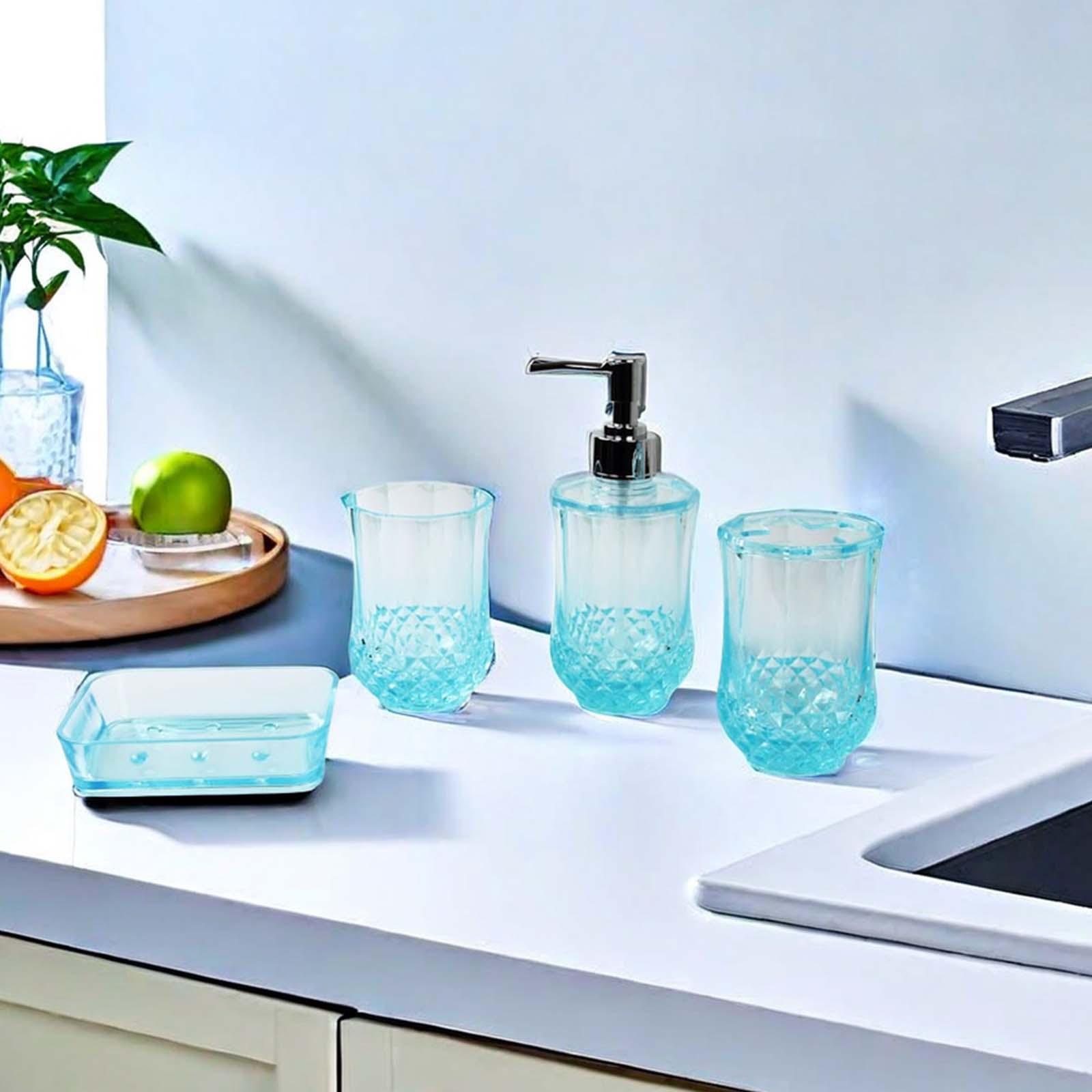 

4 Pieces Toothbrush Holder Soap Dispenser Apartment Essentials Acrylic Soap Dish Bathroom Accessories Set for Countertop синій