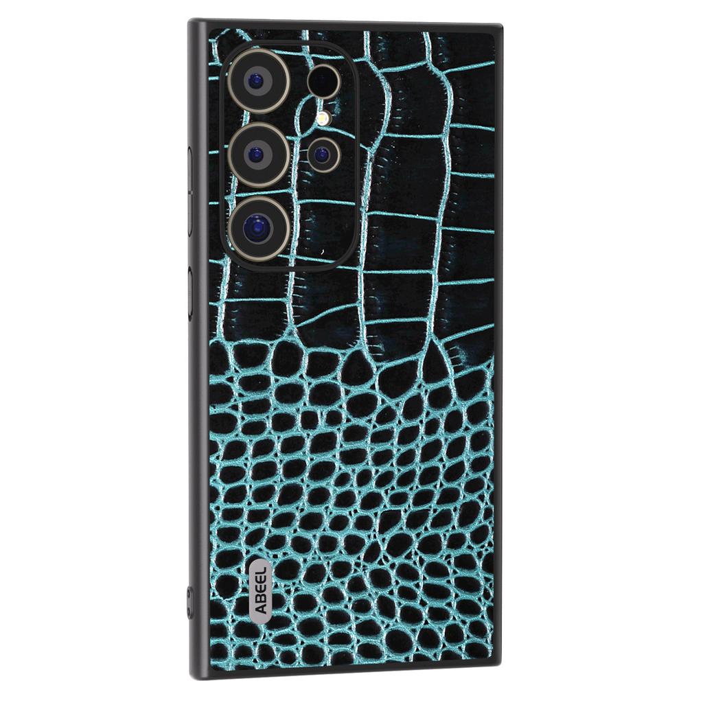 ABEEL For Samsung Galaxy S24 Ultra Case Crocodile Texture Genuine Cow Leather+PC+TPU Anti-Drop Phone Cover