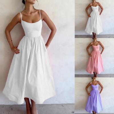 Summer Women's Dress Vintage Elegant Sleeveless Camisole Slim Pleated Sundress Loose Host A Performance Party Long Dress