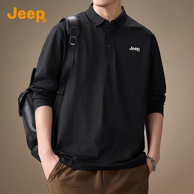 JEEP Men's Half-Placket Long-Sleeve Polo Shirt